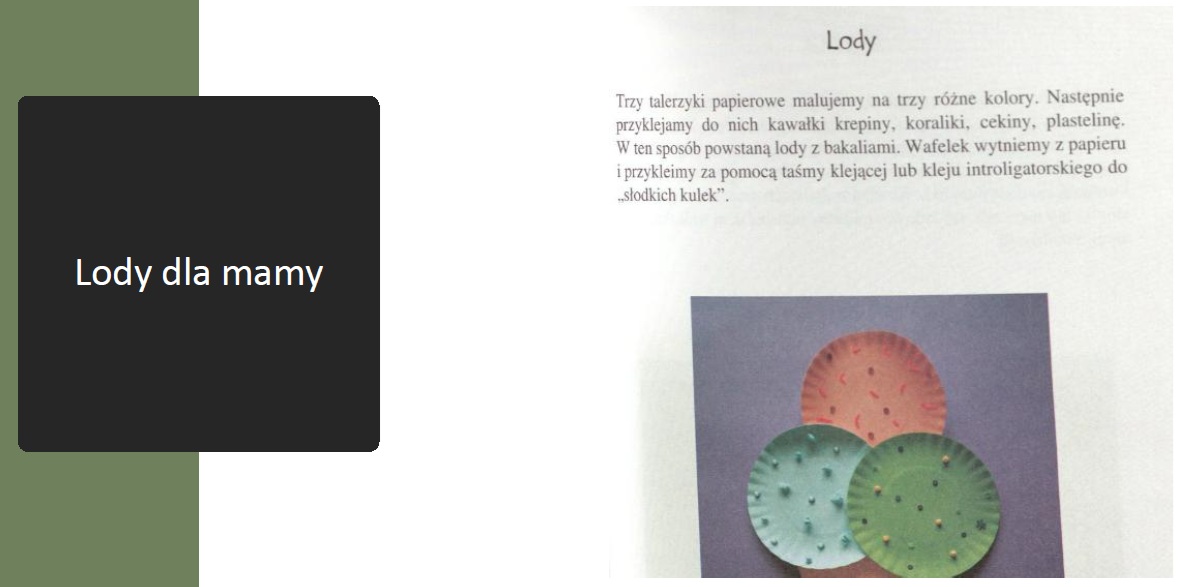 Praca plastyczna w formie 3 kulek różnosmakowych lodów z opisem wykonania